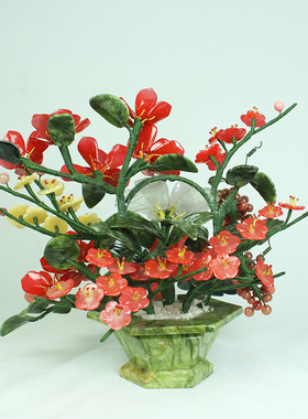 天然玉石花篮盆景工艺品摆件客厅装饰玄关酒柜茶几家居新中式礼品