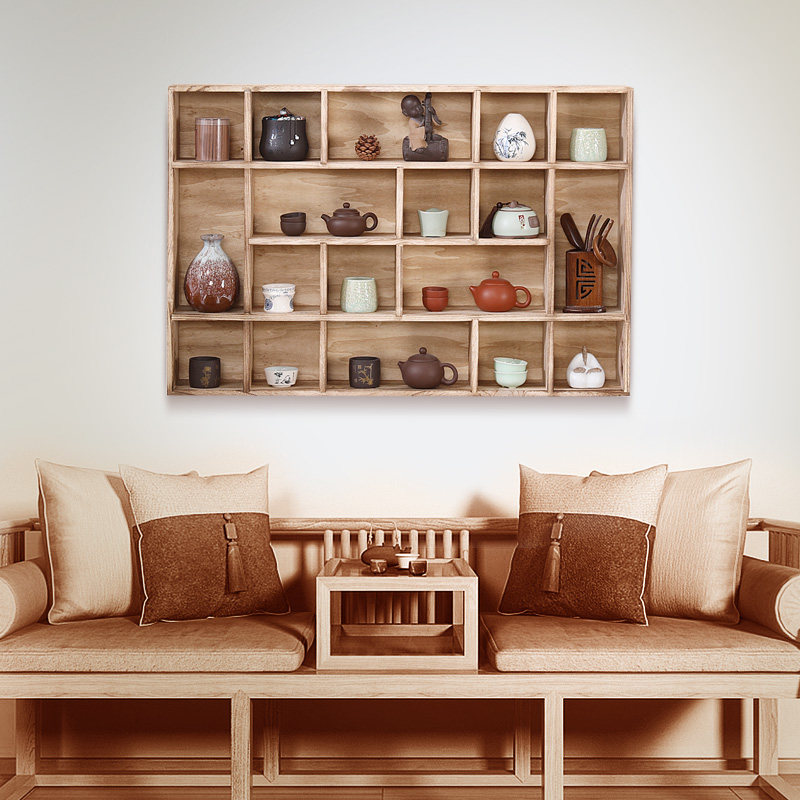 禅意博古架实木中式展示架茶叶架壁挂茶具架置物架多宝阁摆件隔断