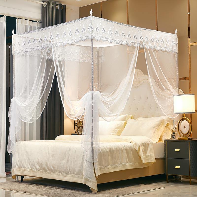 带支架蚊帐三开门落地宫廷公主蚊帐拉链方顶帐子1.5m1.8米双人床
