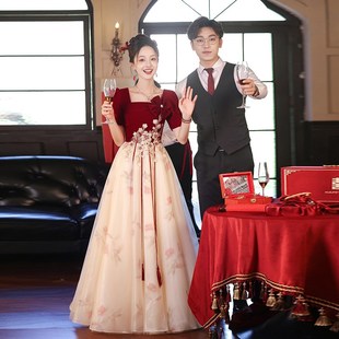 大码敬酒服女新娘中国风订婚礼服连衣裙2024新款胖mm香槟色回门服