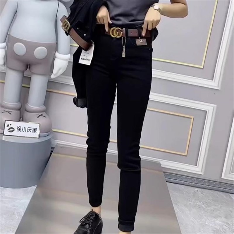 秋季新款大码小脚牛仔裤女弹力高腰修身胖妹妹mm显瘦九分铅笔裤子