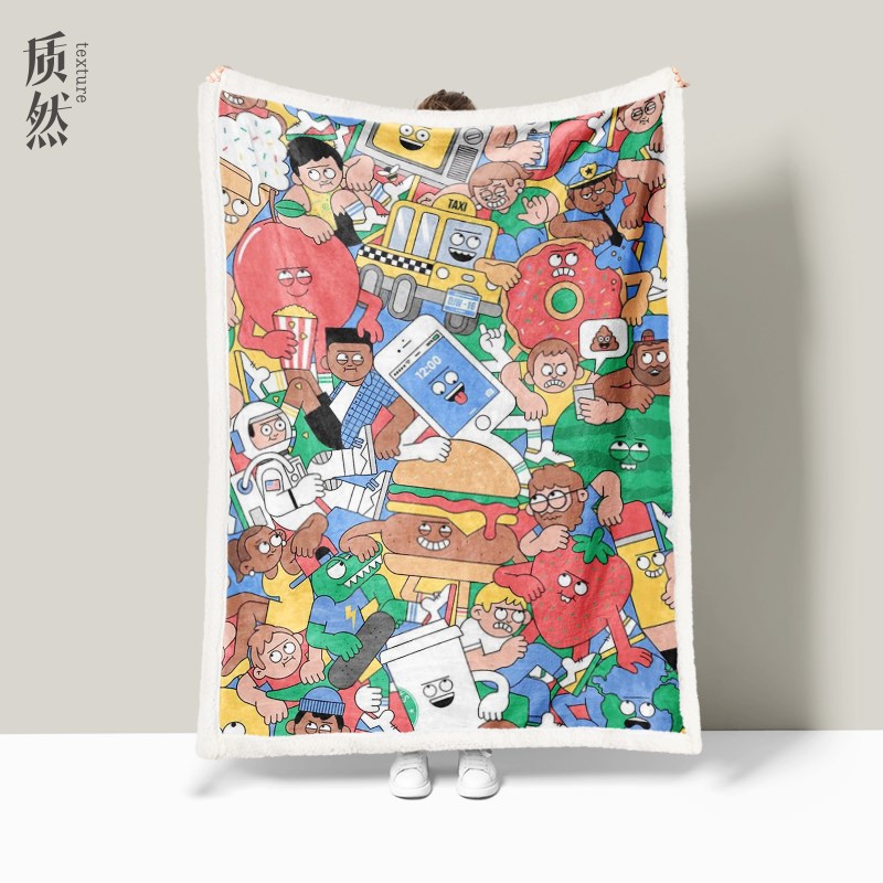 定制毛毯秋春季双层羊羔绒加厚盖毯学生午睡毯子宿舍北欧创意插画