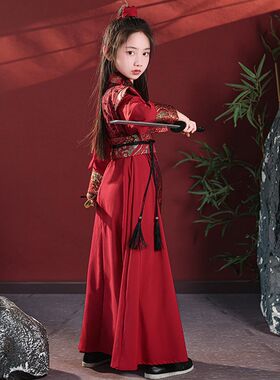 儿童汉服女童花木兰服装仙侠女孩剑客飞鱼cos侠客古装演出服唐装