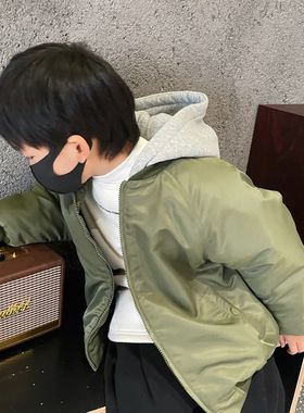 男童外套夹克儿童棉服加绒加厚冬装男孩冬季中童连帽棉衣2024新款