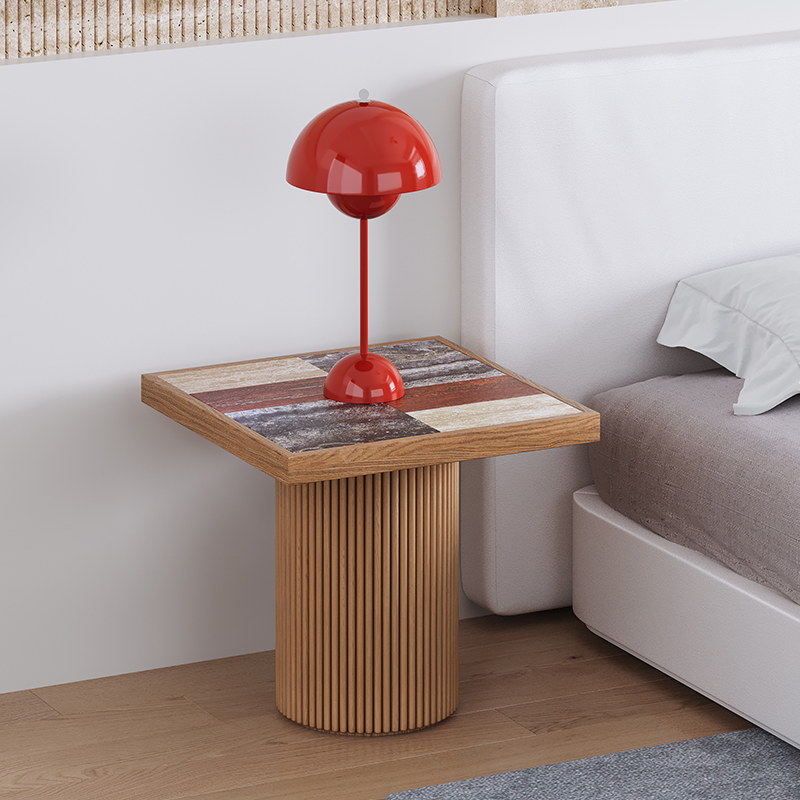 侘寂风实木天然洞石茶几小边几桌小户型客厅家用方形沙发角几阳台