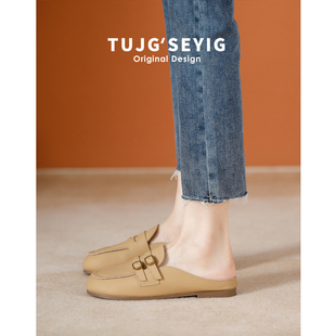 半拖鞋女外穿夏季新款软底包头凉鞋平底懒人凉拖鞋大码女鞋4143