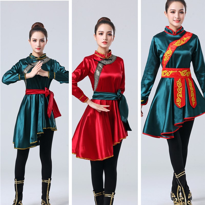 大码蒙古裙舞蹈表演服女少数民族演出服蒙古族舞蹈艺考练功服短裙