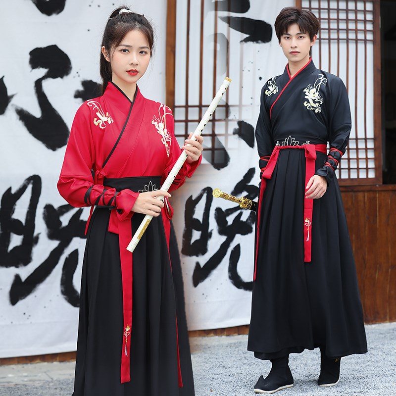 新款古装汉服大码女中国风学生刺绣男仙气飘飘日常武侠剑客表演服图片