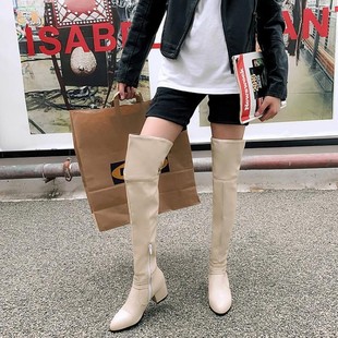 2021秋冬新款女靴子中跟过膝长靴女皮靴长筒粗跟高筒马丁靴女