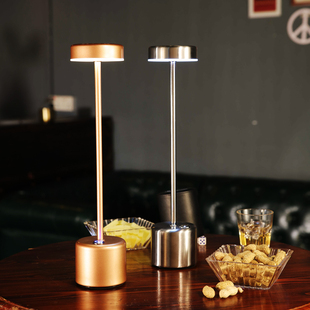 led充电酒吧台灯餐厅咖啡厅不锈钢高杆帽子灯清吧酒馆桌灯小夜灯