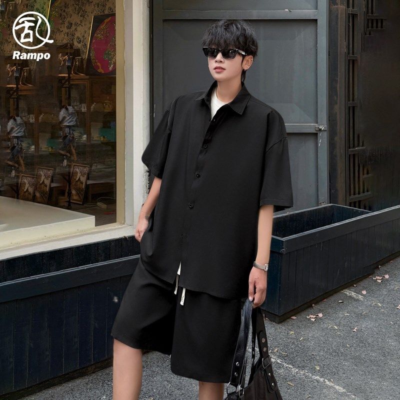 夏季冰丝垂感短袖衬衫套装男薄款速干五分袖衬衣宽松休闲短裤睡衣,男装,时尚套装,淘宝优惠券,粉丝福利购,淘宝优惠卷