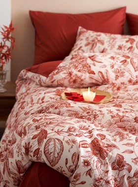 简约红色结婚床品全棉o60支长绒棉四件套喜被婚嫁新婚纯棉1.8m床