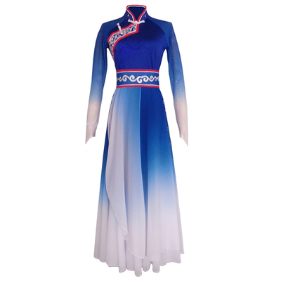 新款民族蒙古服鸿雁蒙族舞蹈服蓝色的风民族舞演出服大裙摆艺考服