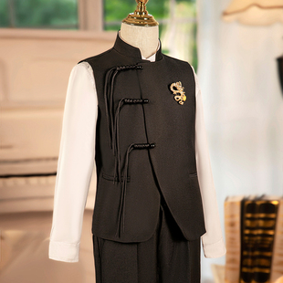 男童西装中式儿童马甲套装中国风礼服夏季英伦风主持人晚会演出服