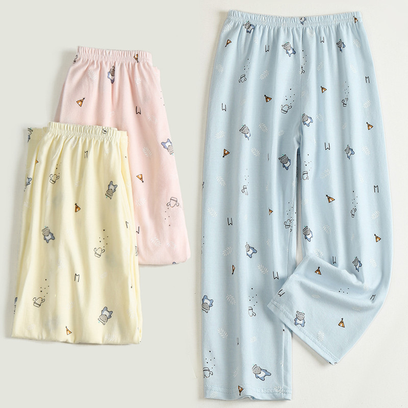 儿童睡裤男童全纯棉宽松秋裤大童女童家居裤夏薄款宝宝长裤亲子款