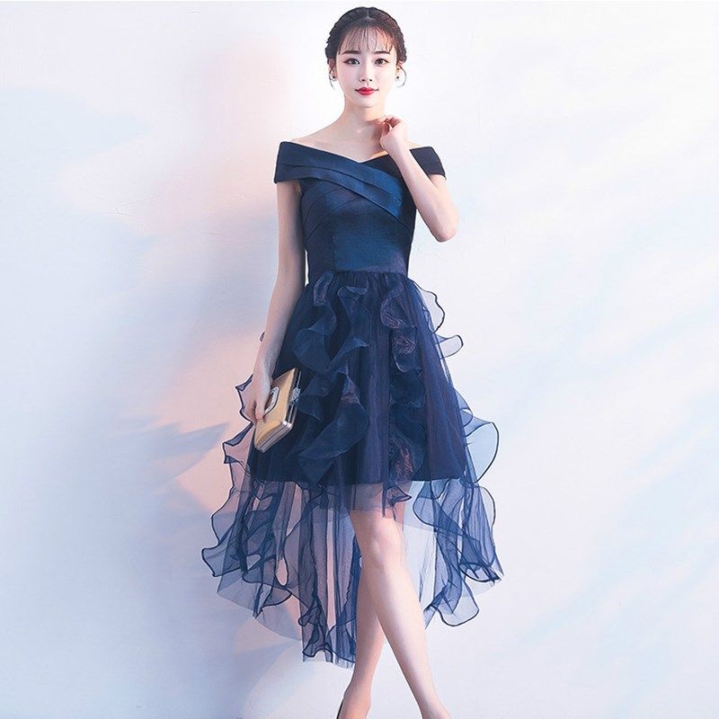 小个子晚礼服女气质轻奢小众露肩网纱主持人伴娘服party高级感