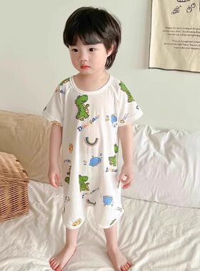 儿童睡袍夏季薄款婴儿睡衣男童宝宝居家小孩连体衣大童夏天睡裙