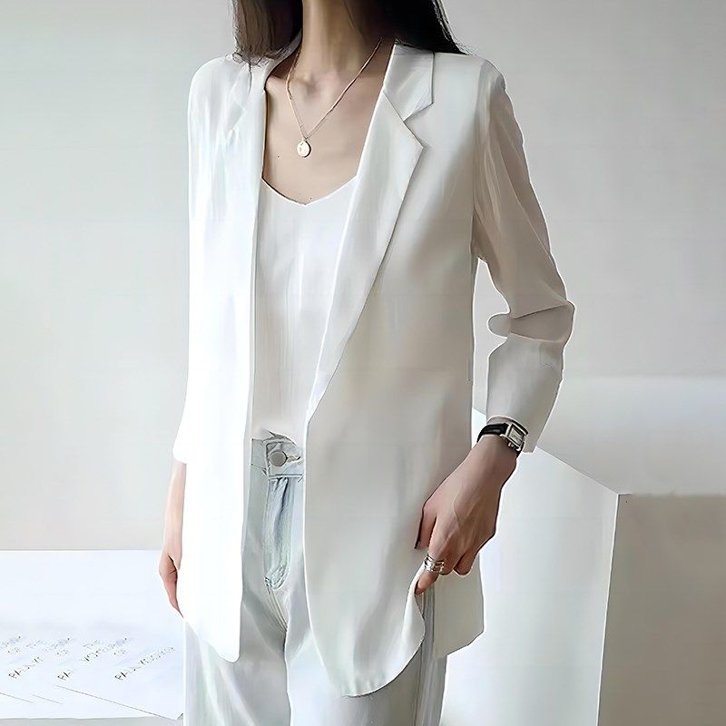 雪纺小西装外套女2024新款夏季薄款休闲白色高级感西服上衣防晒衣