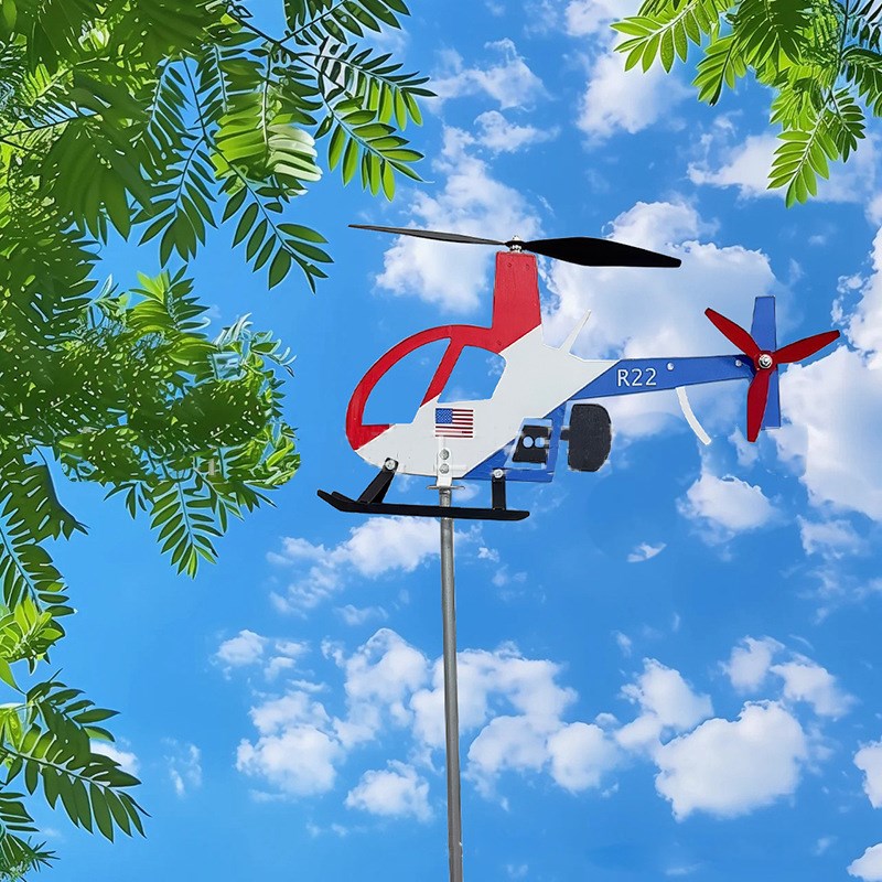 户外金属直升飞机风车模型摆件庭院花园幼儿园橱窗造景草坪装饰