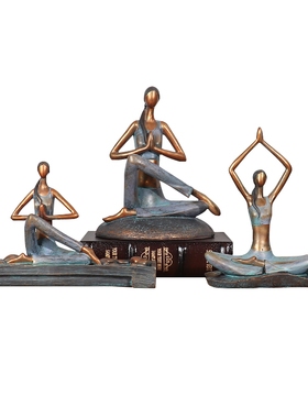新中式禅意瑜伽美女人物摆件茶楼瑜伽馆软装饰品电视柜酒柜工艺品
