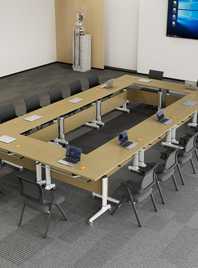 可折叠会议桌椅组合双人课桌活动拼接移动长条桌会议室办公培训桌