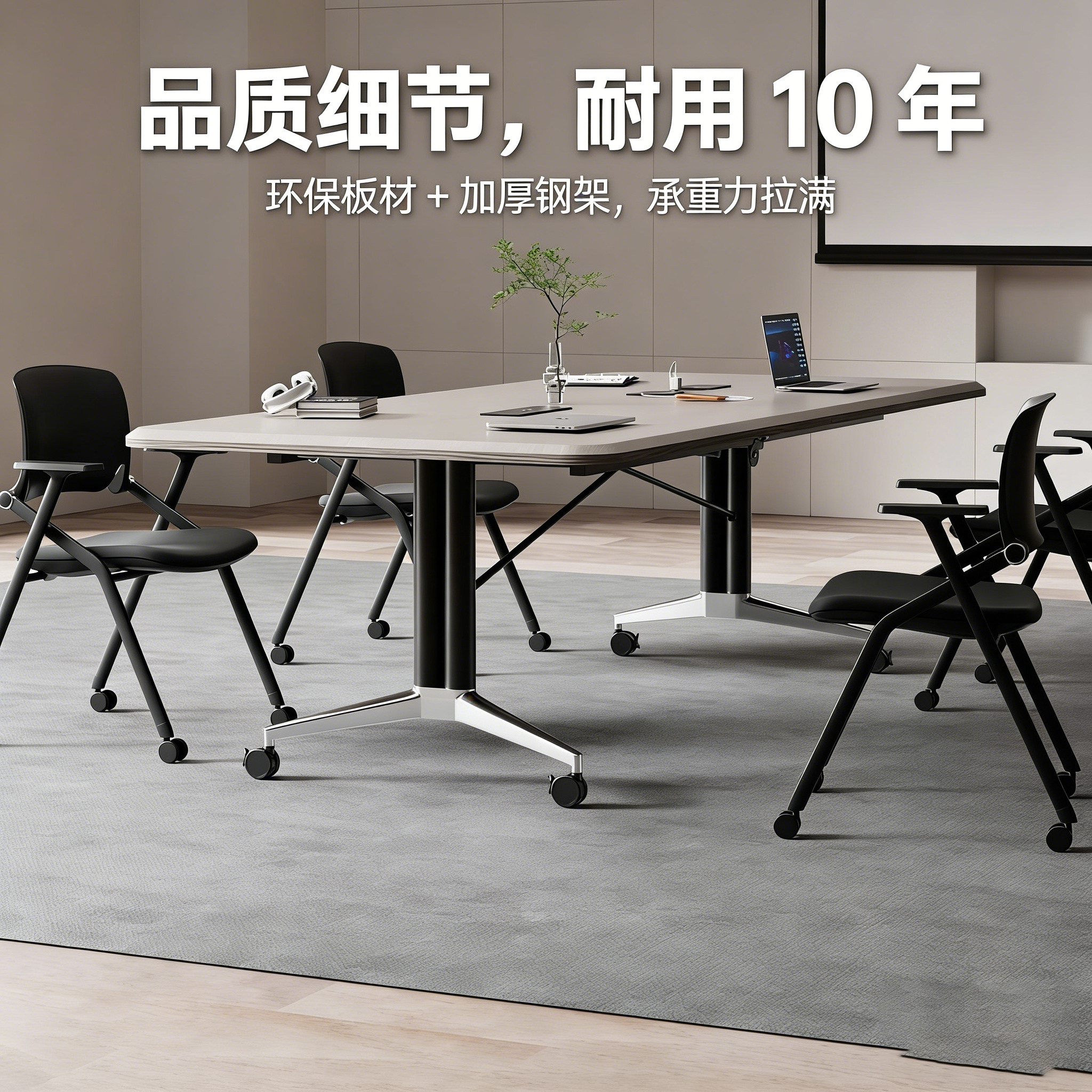 吸塑折叠会议桌环保板材条桌长方形多功能办公桌可移动拼接培训桌