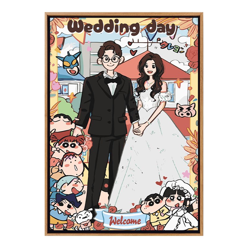 动漫主题结婚立牌Q版人物diy手工涂色数字油画丙烯装饰挂画送礼物图片