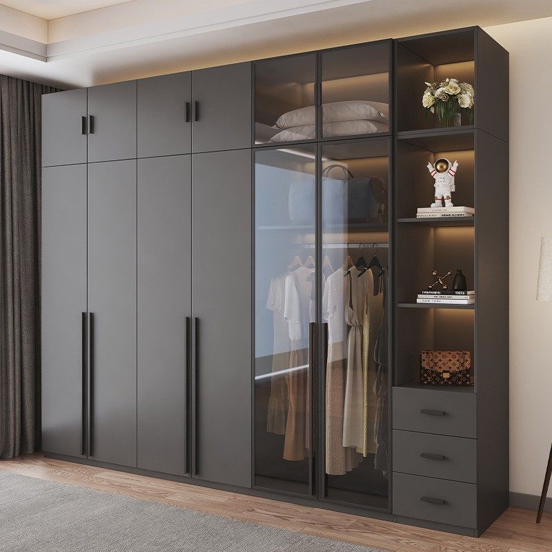 轻奢玻璃门衣柜家用卧室现代简约网红衣帽间组合三四五六八门衣橱