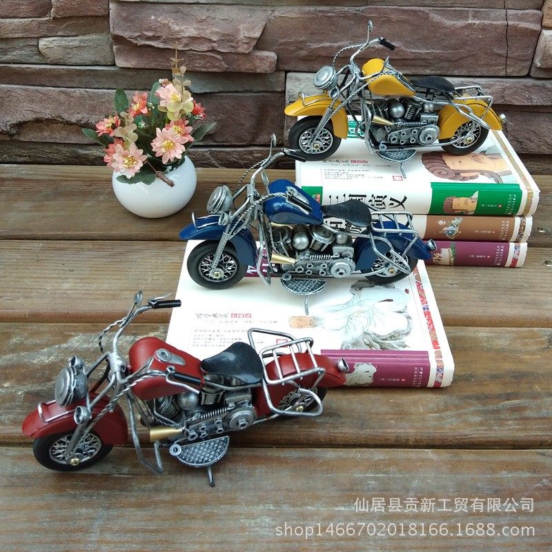 复古摆件创意怀旧铁皮摩托车模型家居饰品客厅电视柜酒柜橱窗道具