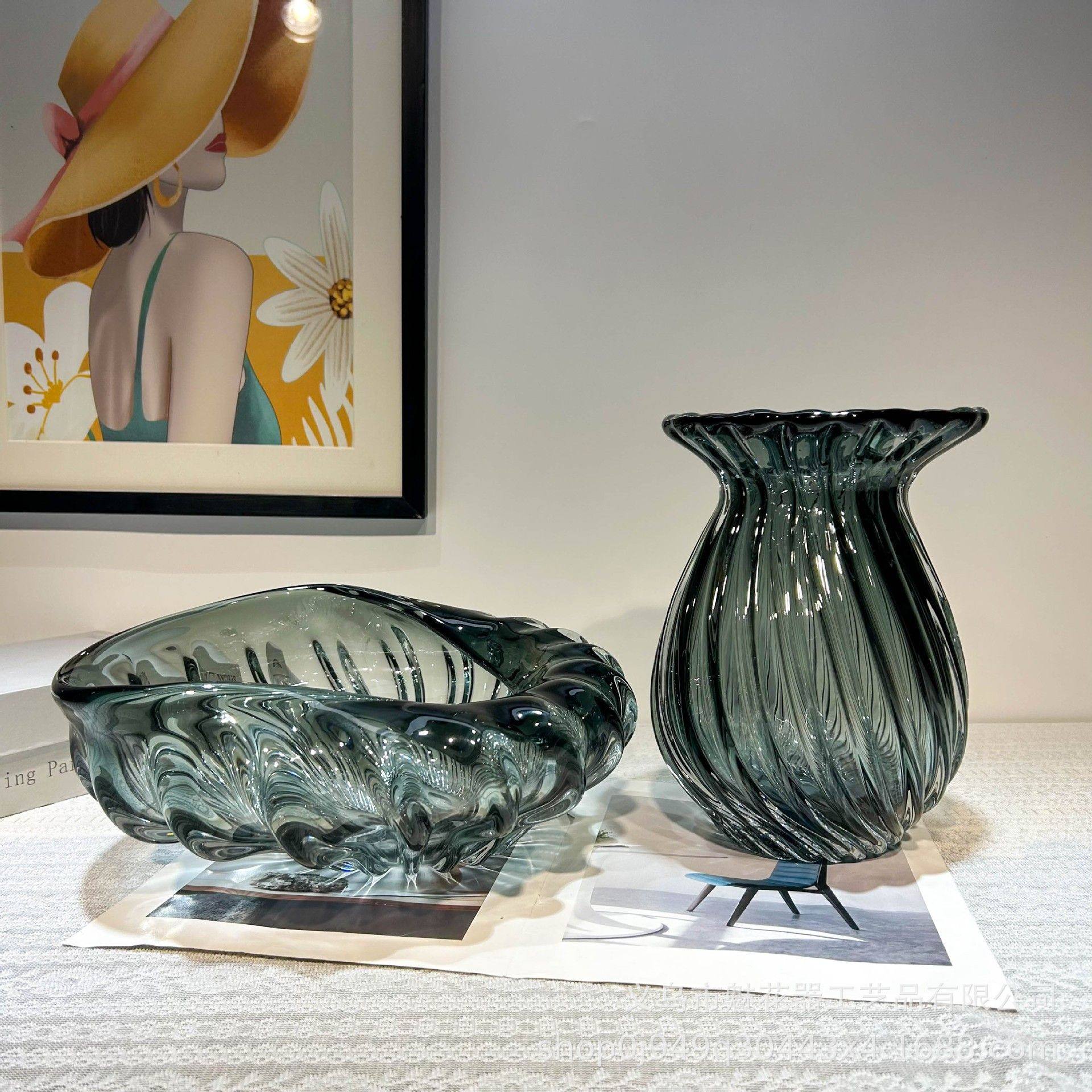 现代轻奢旋转纹琉璃花瓶果盘高级灰色厚重家居酒柜玄关高级感摆件,标准件/零部件/工业耗材,脚轮,淘宝优惠券,粉丝福利购,淘宝优惠卷