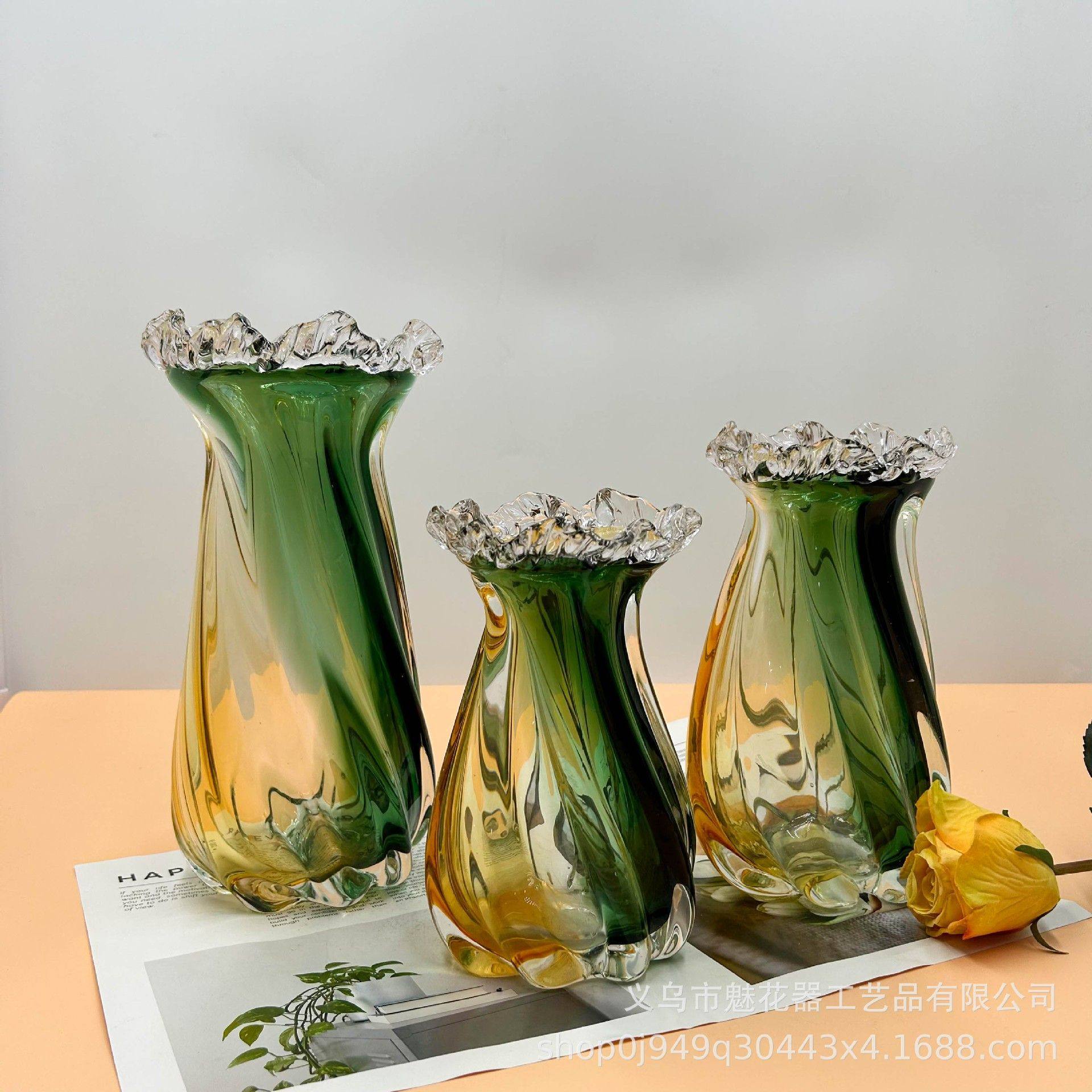 轻奢现代双拼色手工琉璃花瓶客厅餐桌创意插花摆件样板间高级装饰,标准件/零部件/工业耗材,脚轮,淘宝优惠券,粉丝福利购,淘宝优惠卷