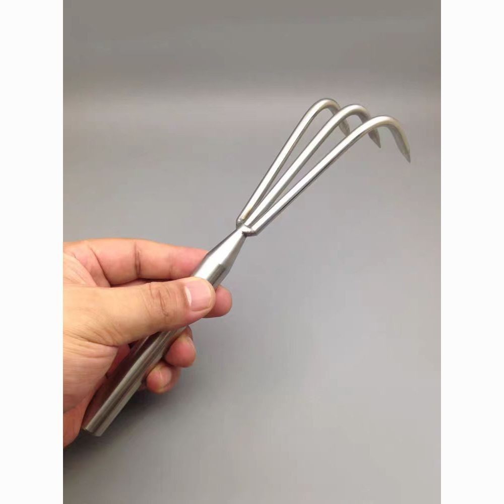 不锈钢实心三齿耙子家用花盆松土二齿耙尖头园艺种花工具结实小耙
