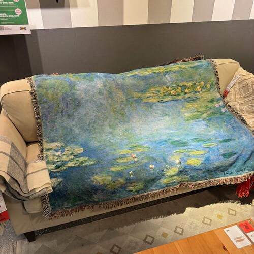 克劳德・莫奈睡莲油画风景棉线毯子艺术挂毯沙发毯多功能床上盖巾