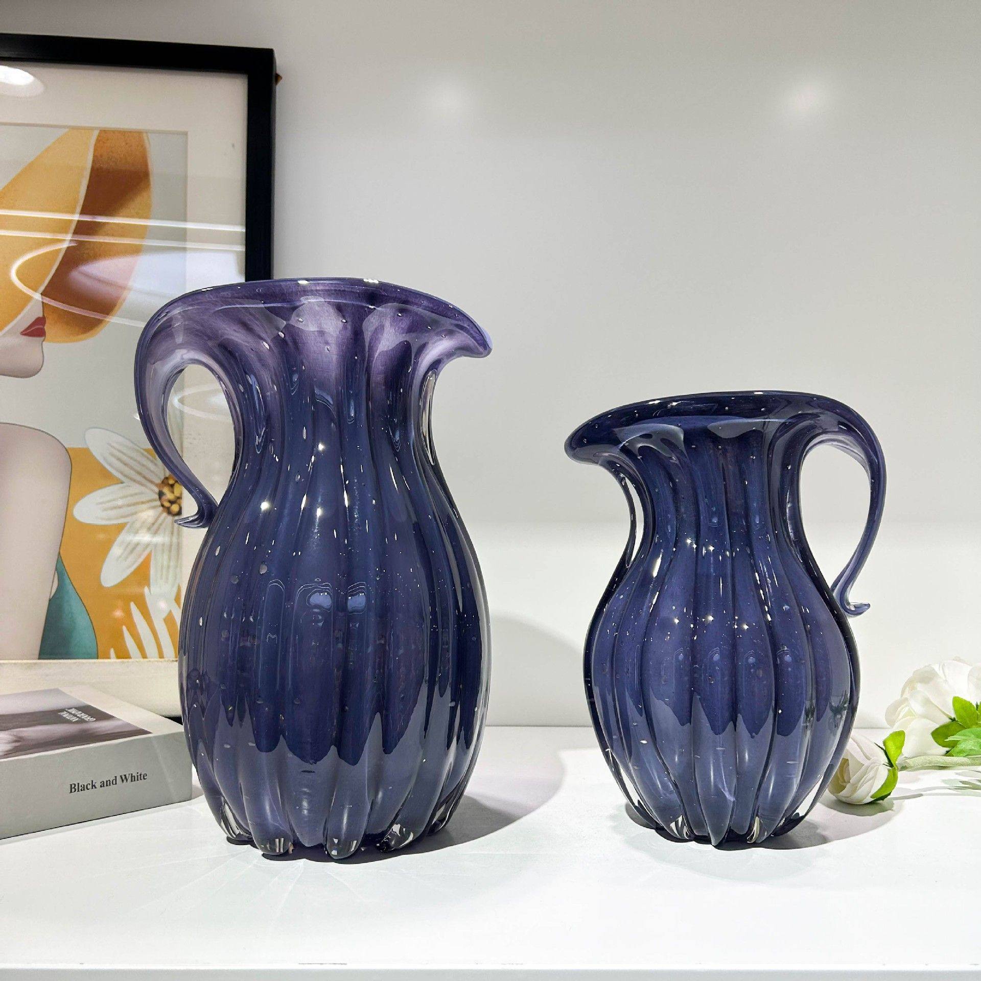 中古风紫色把手琉璃花瓶家居民宿样板间高级感插花桌面摆件装饰品,标准件/零部件/工业耗材,脚轮,淘宝优惠券,粉丝福利购,淘宝优惠卷