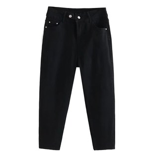 百搭牛仔裤 高腰高弹力大码 显瘦胖mm哈伦老爹裤 早秋新款 黑色烟管裤