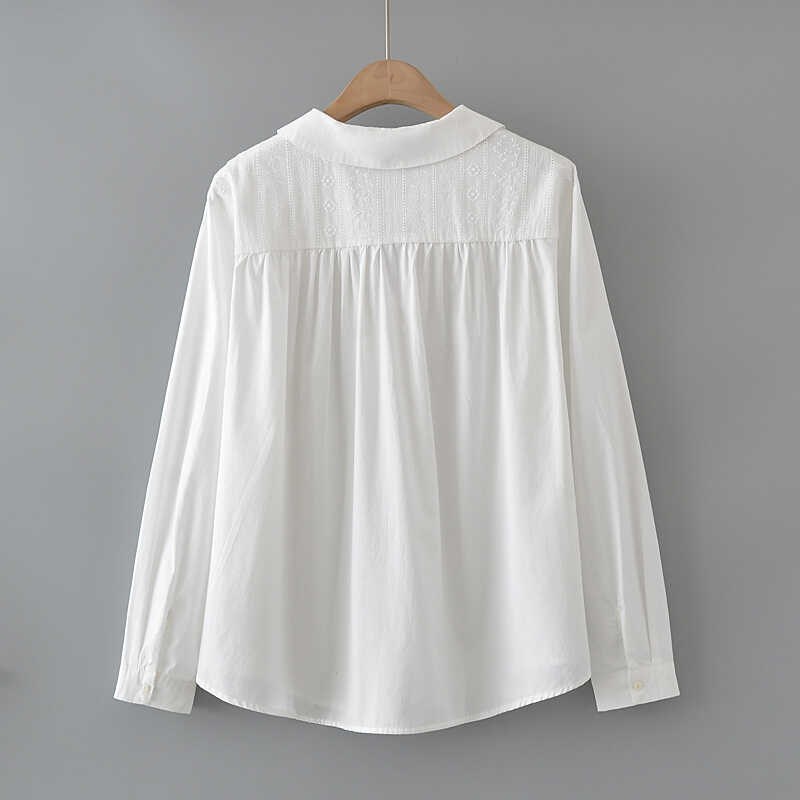 大码女装长袖衬衫法式2024秋季新款娃娃领衬衣纯棉宽松提花打底衫