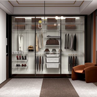 福倍斯金属衣柜推拉门玻璃门滑门移动门8mm开放式 衣帽间柜子门