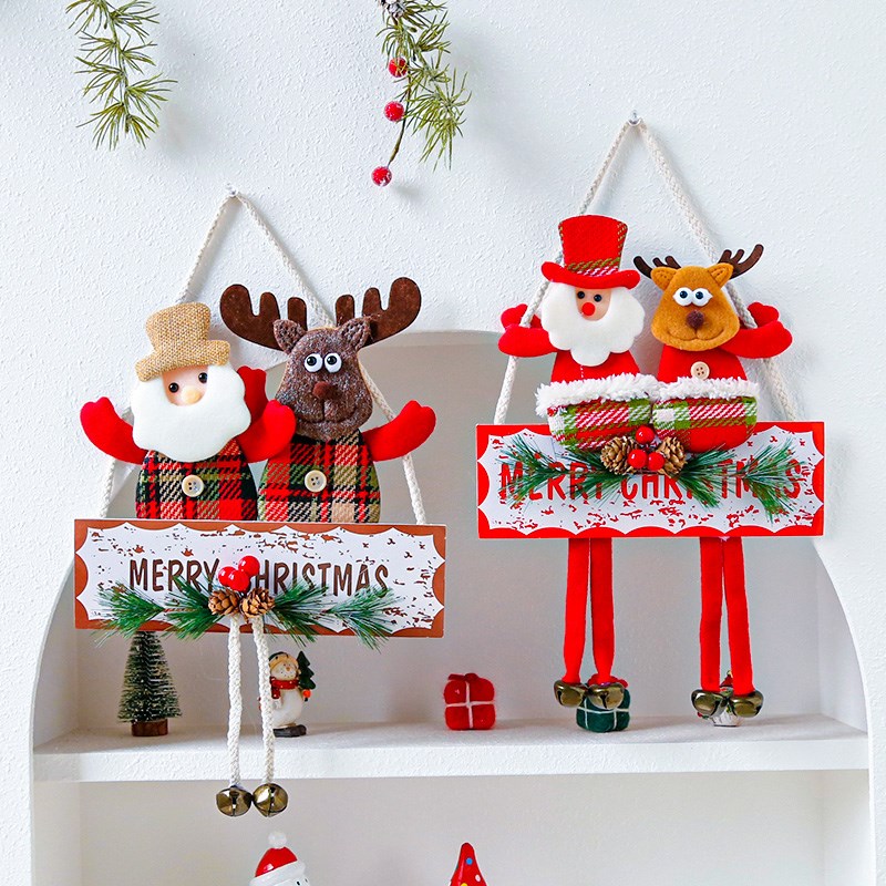 圣诞装饰品圣诞花环门挂创意铃铛挂件橱窗墙挂场景布置雪人藤圈