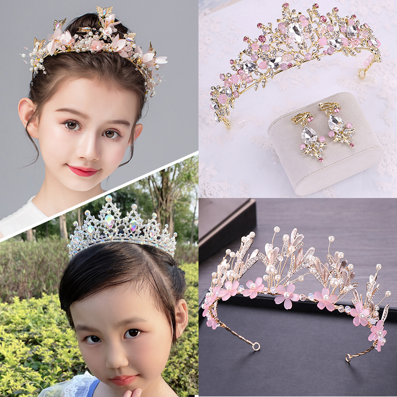 皇冠头饰儿童公主生日礼物女孩宝石发卡女童发箍发饰水晶礼服王冠