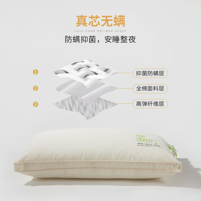 A类抗菌防螨枕头枕芯单人 护颈椎助睡眠全棉枕头芯家用软枕一对装