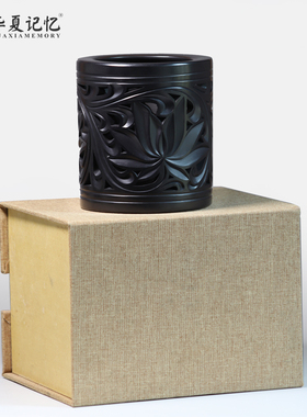 非遗章丘龙山黑陶工艺品文创笔筒办公室实用企业礼品送老师可定制