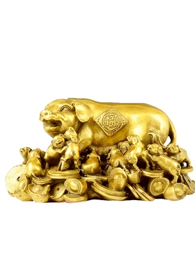 纯铜猪摆件金猪摆件工艺品铜猪乔迁家居客厅装饰品礼品中式