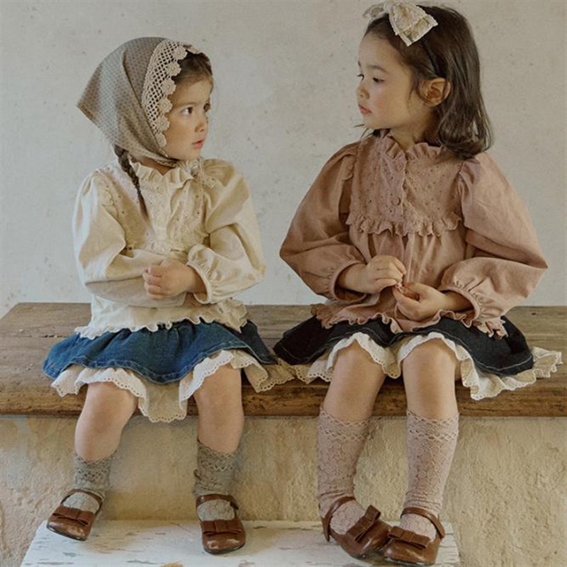 韩国童装草莓珊2024秋季新款女孩3456岁长袖衬衫牛仔长裤气质套装