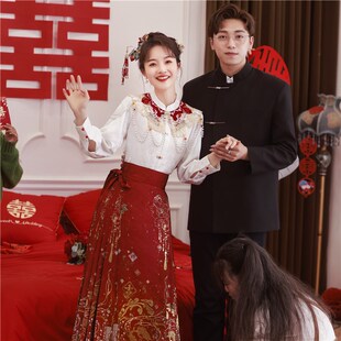 新中式国风红色织金马面裙套装2024新款新娘云肩衬衫敬酒服小个子