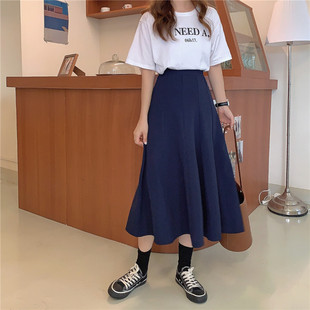 大码半身裙女春夏中长款百褶裙 胖mm复古遮胯显瘦高腰大摆a字长裙