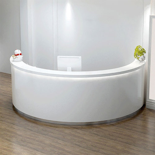 弧形烤漆前台圆形接待台半圆办公桌医院大厅咨询台白色简约服务台