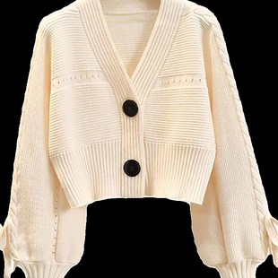 红色毛衣外套女本命年大红色高腰短款小个子秋冬新款宽松针织上衣