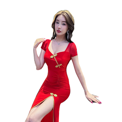 夜店ktv佳丽晚礼服长版长裙桑拿沐足技师工作服气质显瘦按摩工衣
