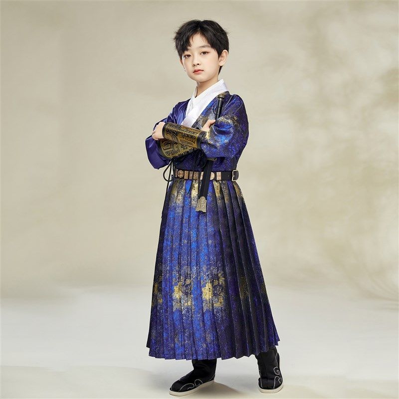 帅帅帅~ 兴业堂儿童汉服男童明制古装飞鱼服春秋中国风走秀演出服