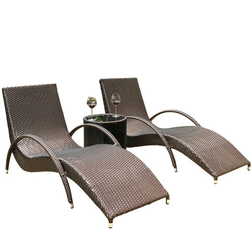 户外别墅泳池S型藤编躺床花园 露天阳台藤椅午休单人沙滩床躺椅